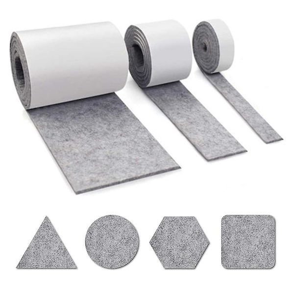 3 Pack Filt Möbelskydd, Tunga Filtband med Självhäftande Bakstycke, Självhäftande Filttejp för Skydd av Trägolv, Stols- och Väggskydd Grey
