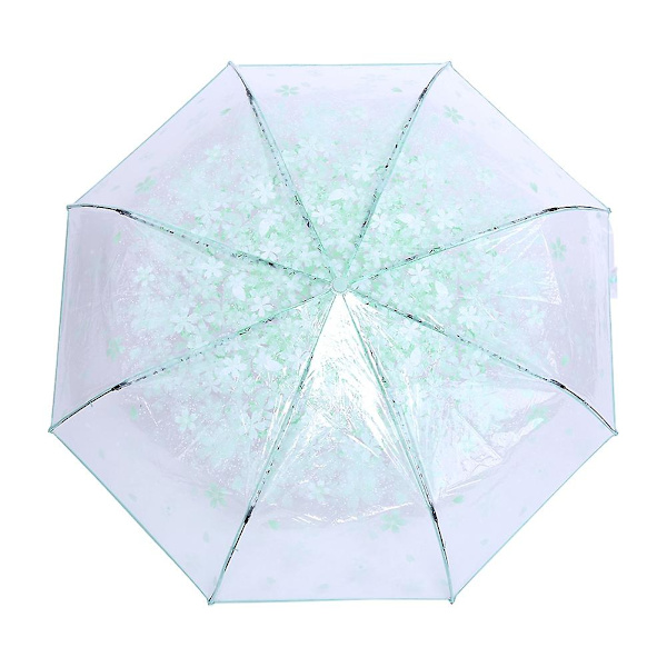 Transparent Foldbar Paraply - Lysegrøn Prinsesse med Kirsebærblomst Design