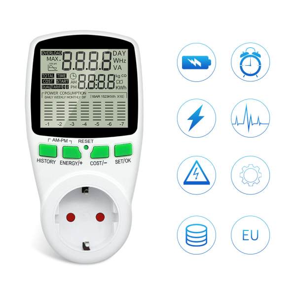Wattmätare - Ta kontroll över energikostnader - Digital display av elektrisk effekt