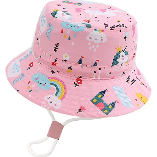 Børnebøttehat Justerbar solhatte Åndbar strandhat til drenge Girls_ll Pink Unicorn 12-24 Months