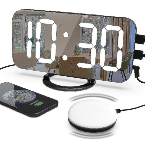 Hög väckarklocka med sängshaker för tung sovande, dubbel vibrerande väckarklocka med USB -laddare för hörselskadade döva Black