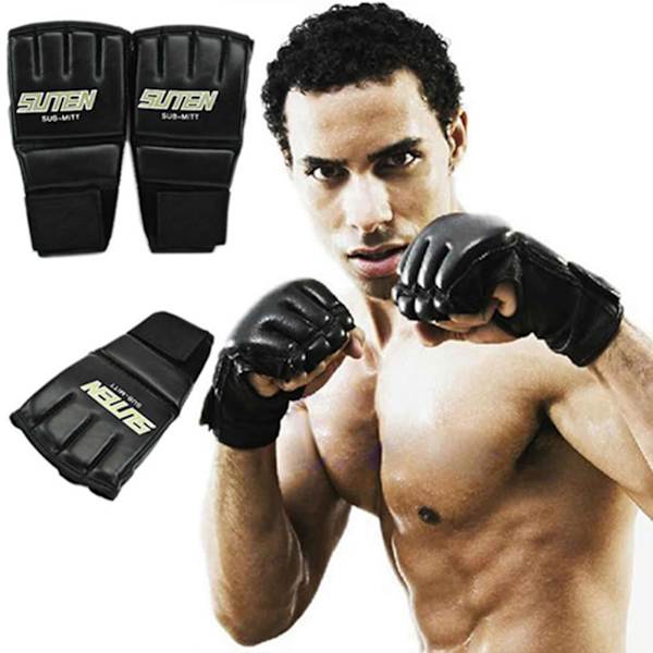 1 par Fingerlösa Vantar Tom Handflata Bärbar Mjuk Bärbar Punch-Handskar för Boxning Black Red