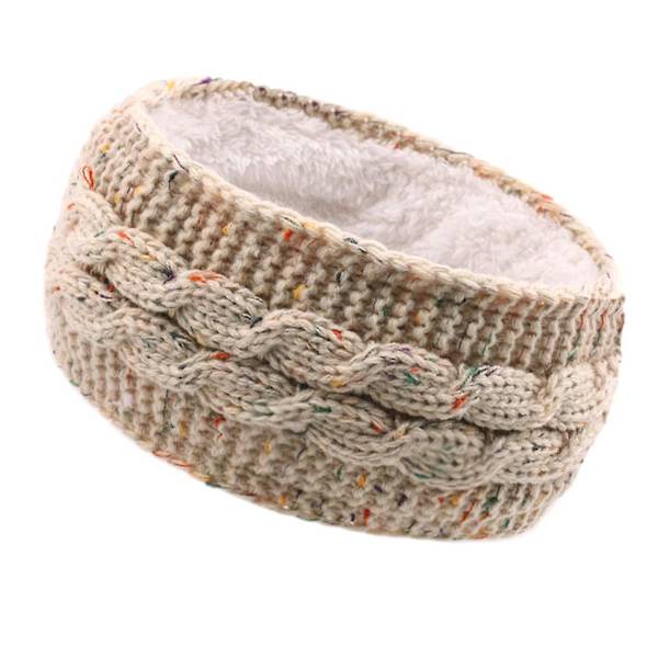 Fleecefôret vinterturban strikket bredt varmere pannebånd elastisk hodebånd Beige dots