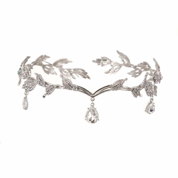 Crystal Bridal Tiara Goddess Leaf Crown pannebånd for bryllup (sølv)