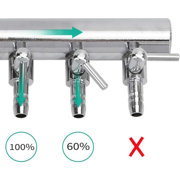 8-veis Akvarium Luftstrømskontroll Spakventil Krom Kobber Fordeler Fiskedam Splitter