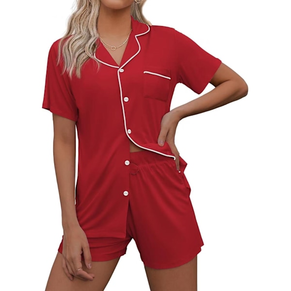 Cardigan Pyjamas Casual Kavaj Dam Hemmakläder Set Shorts Kortärmad Set L red