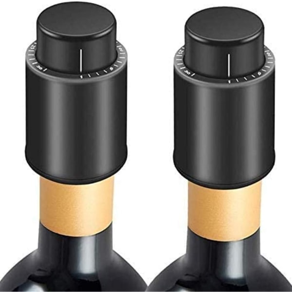 2-paks vinflaskestoppervakuum med tidsskalarekord, vakuumchampagnepropper, gjenbrukbar vinbeholderflaskesparer