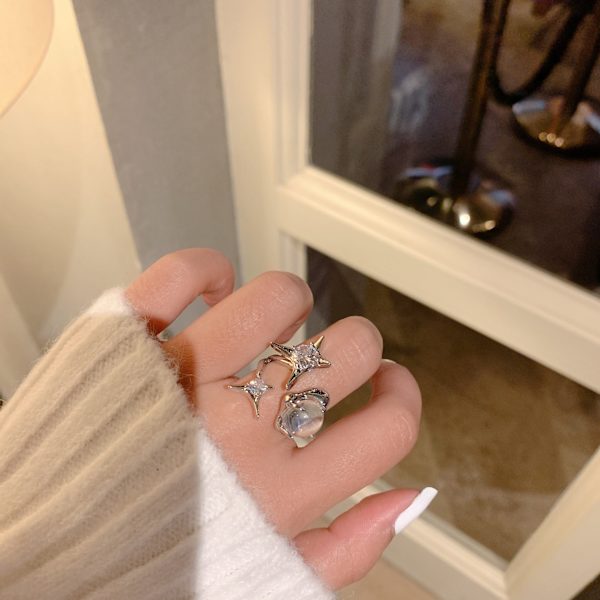 Ring Kvinne Ring Fire-spiss Stjerne Edelsten Ring Åpen Ring