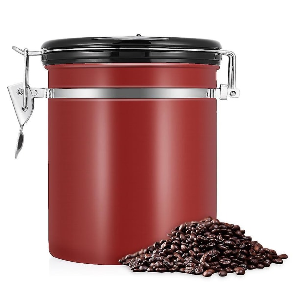 1,5 l Lufttæt Kaffebeholder i 304 Rustfrit Stål - Opbevaringsbeholder - Vinrød
