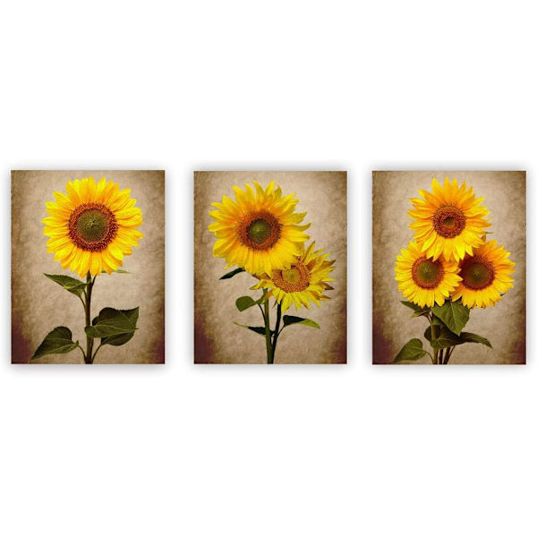 Solros Dekorativ Väggkonst Poster Set 8\" x 10\" Canvas Vardagsrums Dekoration (Oinramad)