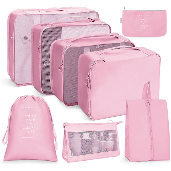 Resväskor, Multifunktionella 8-pack/set Resväskorganisatör Vattentäta Resenödvändiga Väskor Pink
