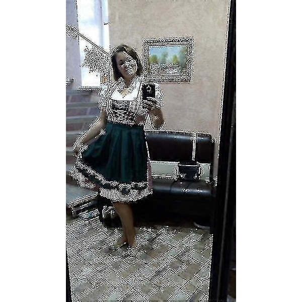 Høj kvalitet traditionel tysk ternet Dirndl kjole Oktoberfest kostume outfit til voksne kvinder Halloween fancy fest Style1 Green 4XL