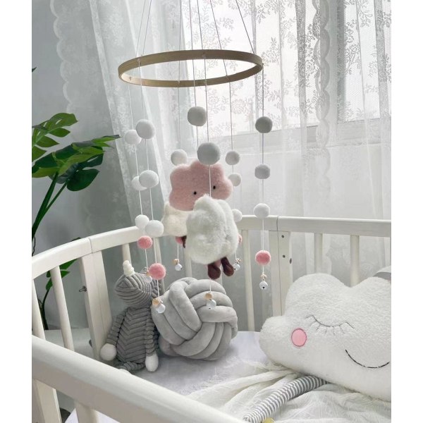 Baby Wind Chime Spjälsäng med filtbollar 3D Moln Mobil sängklocka Baby Hängspel Mobil för barnkammare Barn Sängdekoration