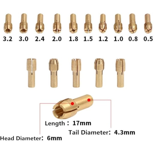 10 st 0,5-3,2 mm Precisions Brass Chuck för Dremel Borr - Elektrisk Chuck Rotationsverktyg