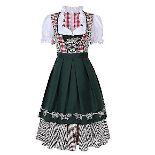 Høj kvalitet traditionel tysk ternet Dirndl kjole Oktoberfest kostume outfit til voksne kvinder Halloween fancy fest Style1 Green S