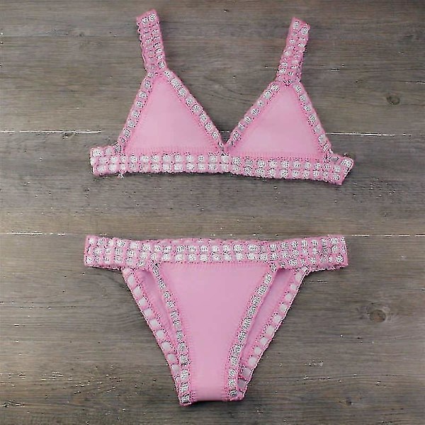 Virkade baddräkter Bikinis Dam Badkläder Sexig Bandage Brasiliansk Bikini 2023 Badkläder Kvinnor Yellow L