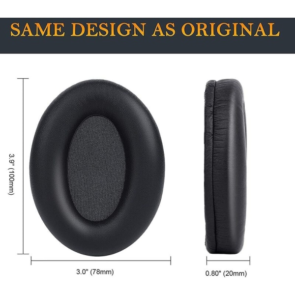 ® Ersättande öronkuddar för Sony WH-1000XM3 (WH1000XM3) hörlurar, täckta med proteinläder, brusreducerande Memory Foam, tjocklek tillagd-svart
