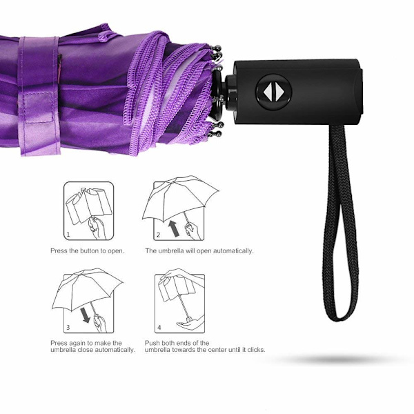 Foldbar paraply, automatisk åbning og lukning, stormresistent, kompakt, let rejseparaply til mænd og kvinder, lilla Daisy print