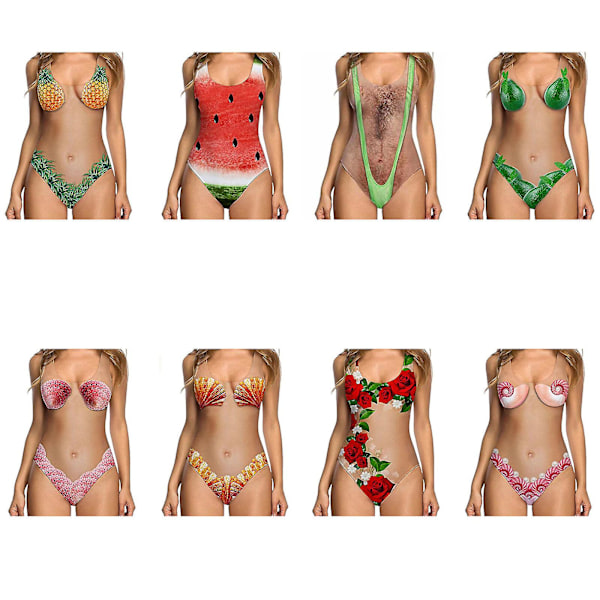 Dametøj 3D Sjov Badetøj Strandtøj - Håret Bryst, Ananas, Enhjørning Print Red M