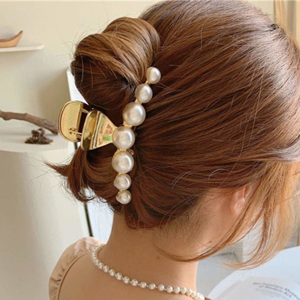 Pearl hårspännen, stora hårspännen, guldfärgade hårspännen, metall hårtillbehör för kvinnor tjejer (2 st)