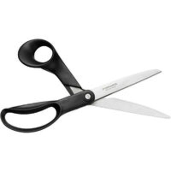 Saks for tykke materialer med tråd-klippehakk, Lengde: 25 cm, Rustfritt stålblader/plast håndtak, Svart