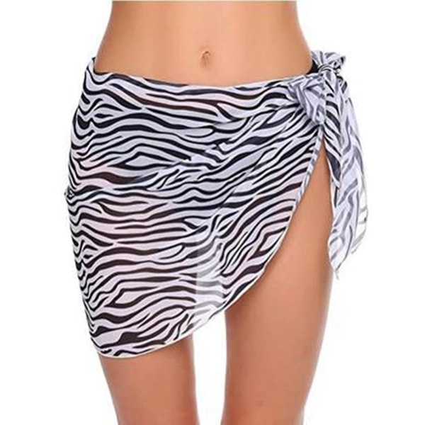 Korte strand-saronger for kvinner, Chiffon, badetøy-overdel, bikini-wrap-skjørt, sideåpen for sommeren A Zebra L