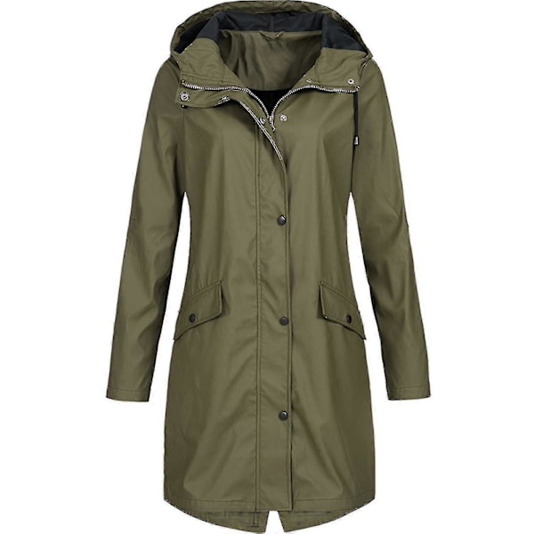 Dam Regnjacka Solid Utomhus Plus Storlek Vattentät Regnkappa med Huva Vindtät Army Green XXL