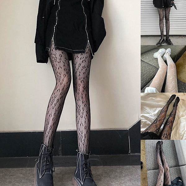 Dam sommar hål ut fisknät strumpbyxor strumpor måne leopard spindelnät blommigt mönster genomskinlig mesh tunn strumpbyxor fest klubbkläder Black 2