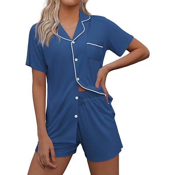 Cardigan Pyjamas Casual Kavaj Dam Hemmakläder Set Shorts Kortärmad Set XL Royal Blue