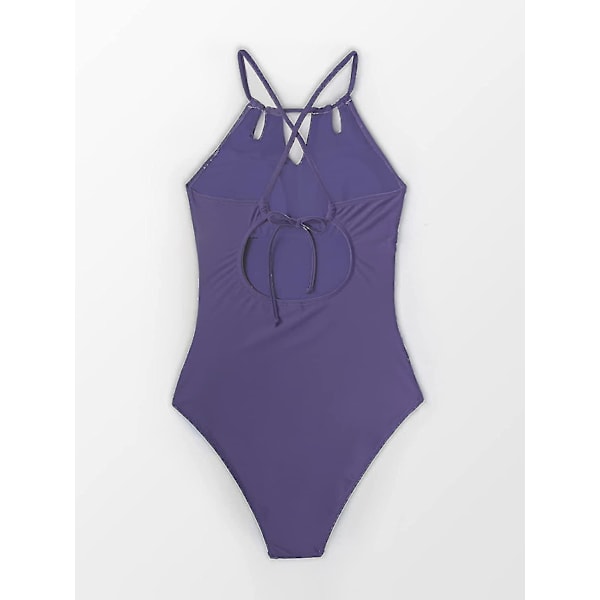Dam badkläder i ett stycke med hög hals, strandkläder, rynkad magkontroll, baddräkt Purple M