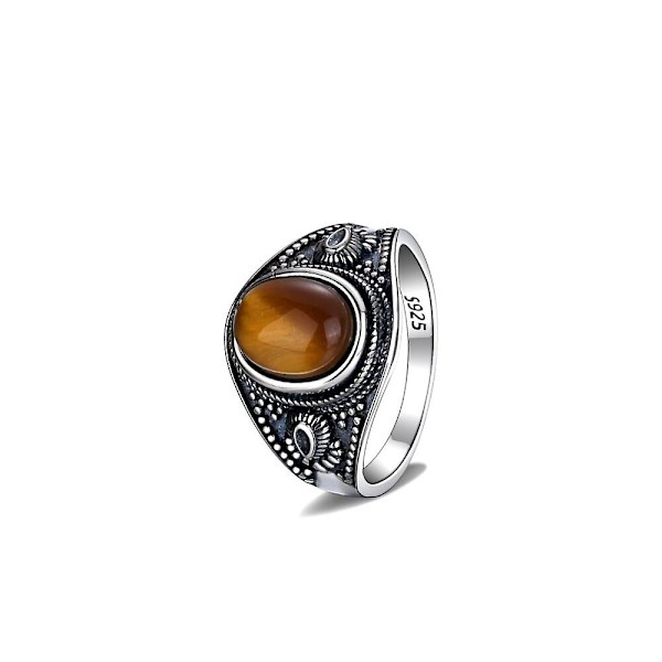 925 Sterling Silver Ring med Naturlig Tigeröga
