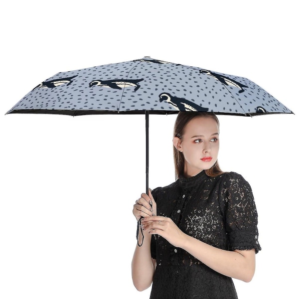Sød Pingvin Dyreprint Automatisk Foldbar Rejseparasol Vindtæt Auto 3 Fold Parasol til Kvinder Mænd Voksne