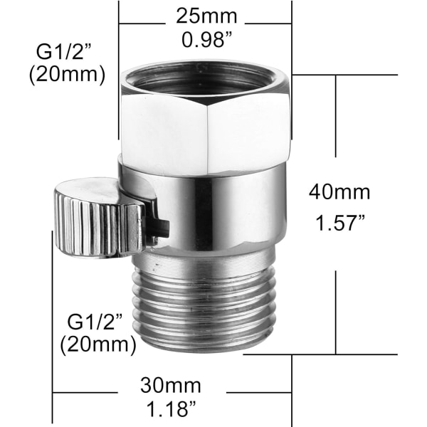 Suihkupään messinki sulkuventtiili kytkimellä 1/2 uros naaras sulkuventtiili suihku, kromi, AV016