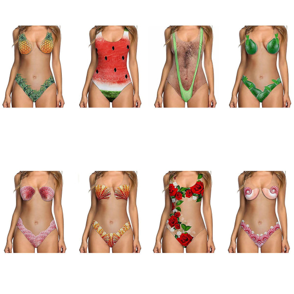 Dametøj 3D Sjov Badetøj Strandtøj - Håret Bryst, Ananas, Enhjørning Print Red  Green M