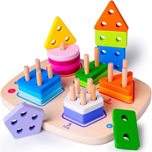 Pegboard-pussel i trä, sorteringsspel för barn i åldrarna 1 - 3, 16 bitar, färg- och formkuber