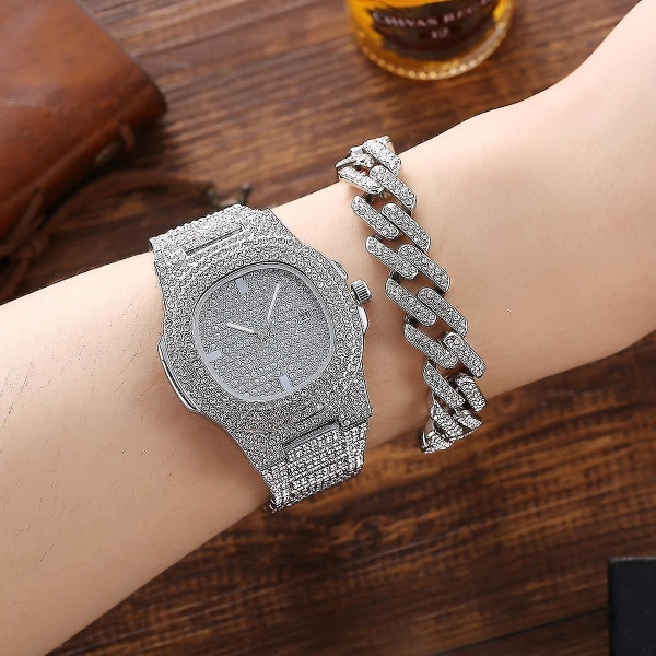 3 st Watch Set Inlagd diamantstålband Kvartsklocka Watch Armband