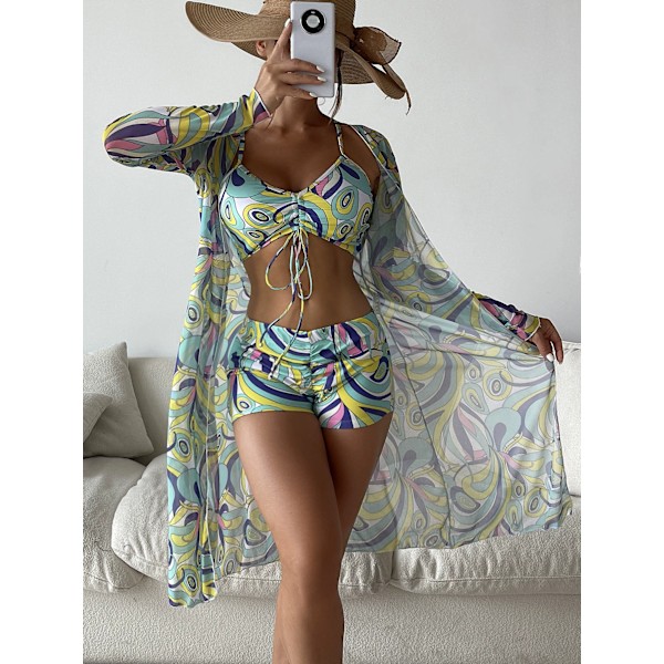 Dame badedragt tre-delt sæt høj talje lange ærmer ins bluse Pattern 9 XL