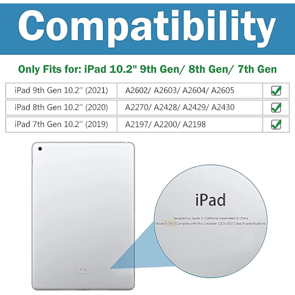 Procase iPad 10.2 Fodral iPad 9:e Gen Fodral, Smalt Stativ Hård Rygg Skyddande Smart Fodral För iPad 10.2 Tum