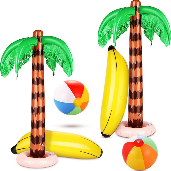 6 stykker oppblåsbare palmetrær Jumbo kokosnøtttrær Fargerike strandballer Regnbuefargeballer Strand