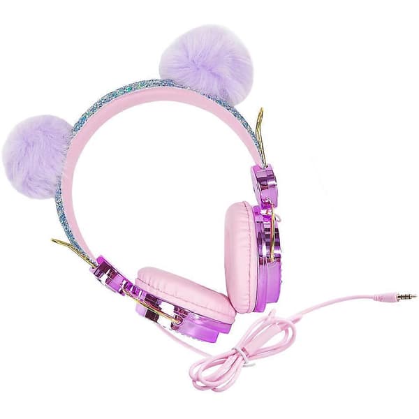 Børneheadset Rhinestone Glitter Pelsbold Børnehovedtelefoner med mikrofon