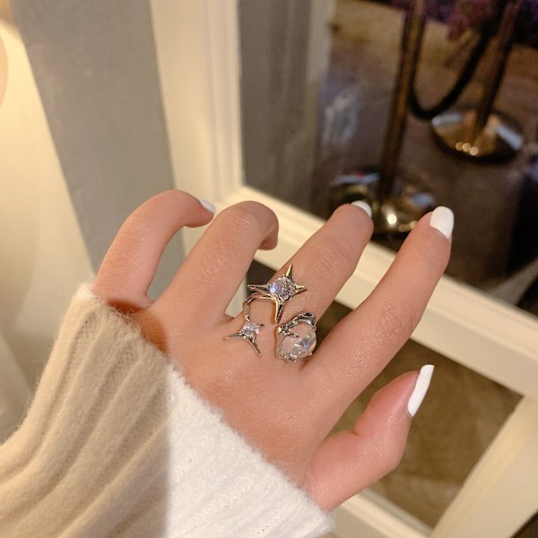 Ring Kvinne Ring Fire-spiss Stjerne Edelsten Ring Åpen Ring