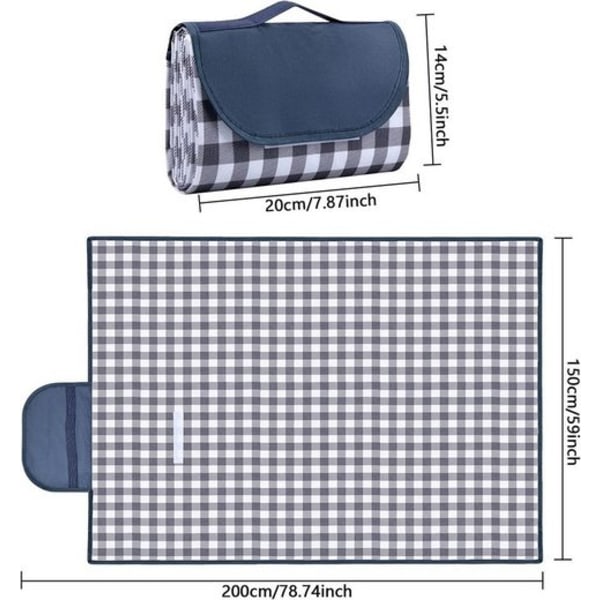 Picnic-tæppe, vandtæt, 200 x 150 cm, udendørs campingtæppe, udendørs tæppe, foldbar strandmåtte med bæretaske