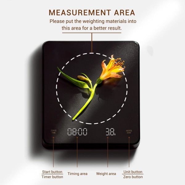Digital Kaffeevægt med Timer - Kaffeevægt, Espresso-Vægt, 3000 g (Sort)