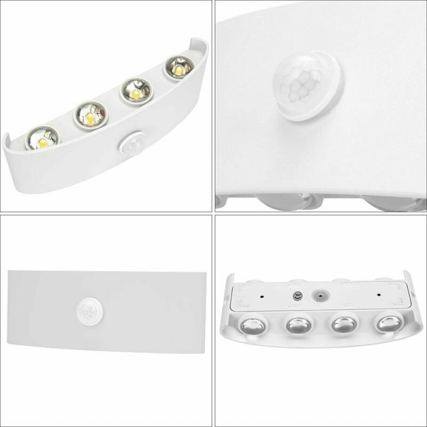 8W Vegglampe med Bevegelsessensor, Automatisk På og Av Vegglampe Varmt Hvit 3000K, Vegglampe Sensorbelysning for Utendørs/Innendørs IP65