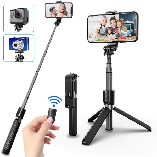 Selfie Stick Stativ, 4 i 1 Utvidbar Selfie Stick med Bluetooth Fjernutløser 360° Rotasjon