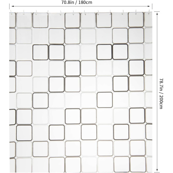 Duschdraperi, mögelbeständig vattentät 180x200cm tvättbar antibakteriell polyestertyg badgardin, vit transparent duschdraperi (rutig)