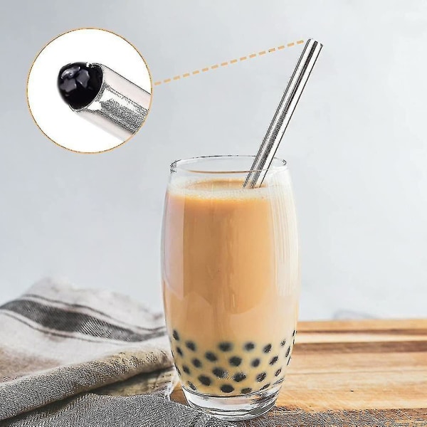 6 st Bubble Tea-sugrör i rostfritt stål, metallstrå Färgglada - 12 breda sugrör för Boba-pärlor, med 3 borstar