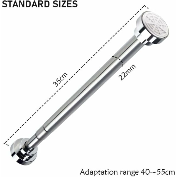 Teleskopisk Bruseforhængsstang 40-50 cm Rustfrit Stål Teleskopstang Udtrækkelig Ingen Boring Justerbar Længde til Skab, Badeværelse, Vinduer, Døre