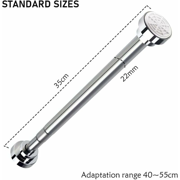 Teleskopisk Dusjstang 40-50 cm Rustfritt Stål Teleskopstang Utvidbar Ingen Boring Justerbar Lengde for Skap, Bad, Vinduer, Dører