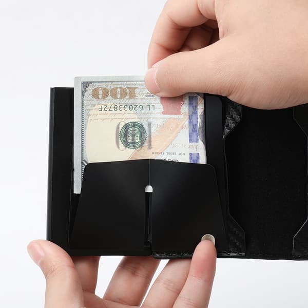 (NY) Pop-up korthållare i kolfiber med RFID-skydd, PU-material, svart